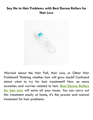 Say No to Hair Problems with Best Derma Rollers for Hair Loss