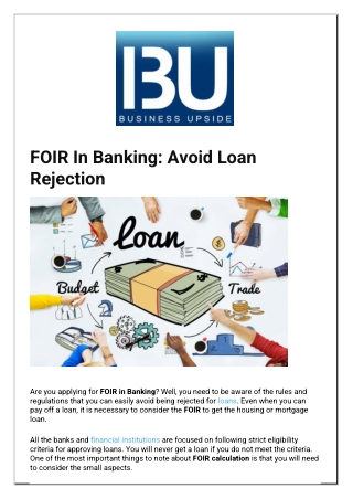 FOIR In Banking Avoid Loan Rejection