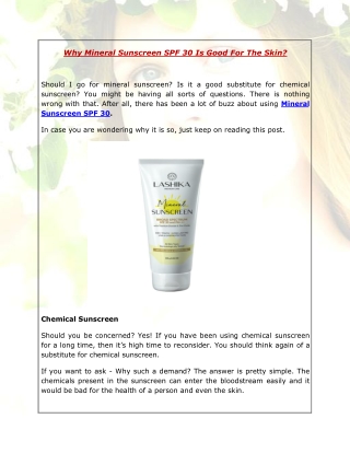 Why Mineral Sunscreen SPF 30 Is Good For The Skin