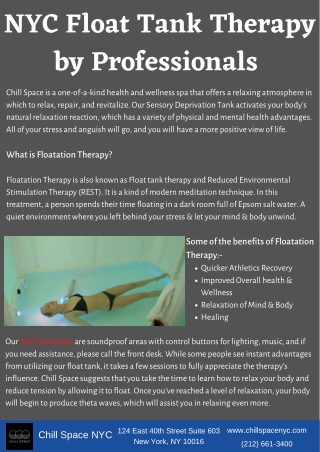 NYC Float Tanks Therapy by Professionals