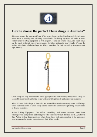 How to choose the perfect Chain slings in Australia?