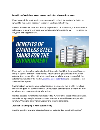 Benefits of stainless steel water tanks for the environment