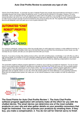Auto Chat Profits Review to automate any kind of internet site