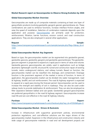 Market Research report on Geocomposites to Observe Strong Evolution by 2026
