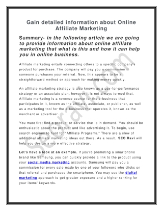 Gain detailed information about Online Affiliate Marketing