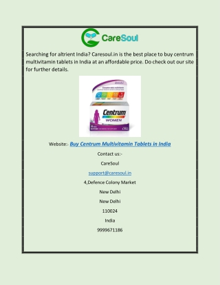 Buy Centrum Multivitamin Tablets in India | Caresoul.in