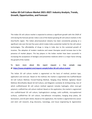 Indian 3D Cell Culture Market 2021