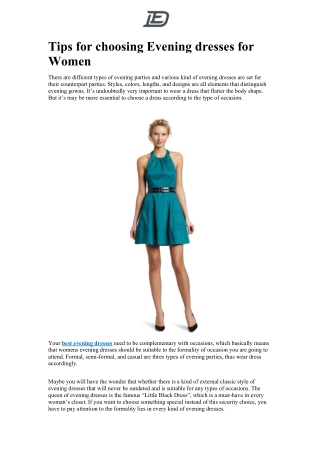 Tips for choosing Evening dresses for Women