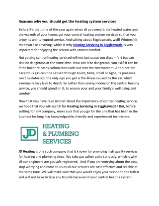Reasons why you should get the heating system serviced