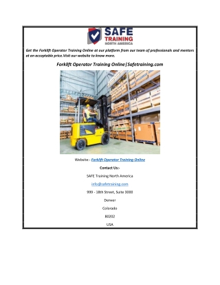 Forklift Operator Training Online Safetraining.com