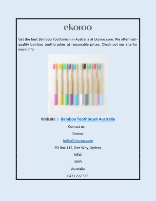 Bamboo Toothbrush Australia | Ekoroo.com