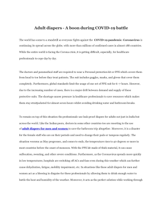 Adult diapers - A boon during COVID-19 battle