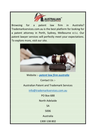 Patent Law Firm Australia  Trademarkservices.com.au