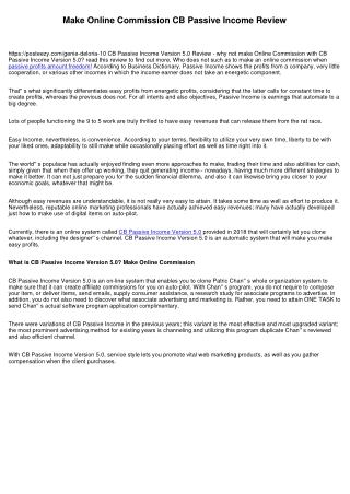 Make Online Commission CB Passive Income Review