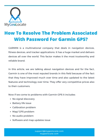 How To Resolve The Problem Associated  With Password For Garmin GPS