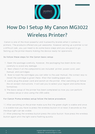 How Do I Setup My Canon MG3022 Wireless Printer