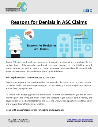 Reasons for Denials in ASC Claims