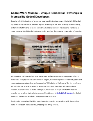 Godrej Worli Mumbai - Unique Residential Townships In Mumbai By Godrej Developers