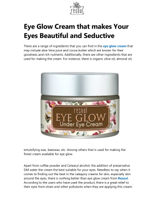 Eye Glow Cream that makes Your Eyes Beautiful and Seductive