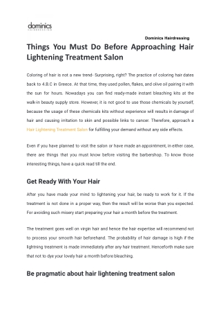 Things You Must Do Before Approaching Hair Lightening Treatment Salon