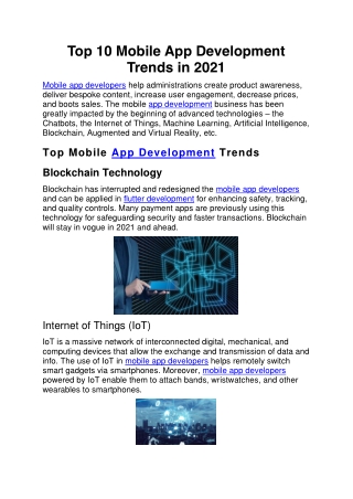 Top 10 Mobile App Development Trends in 2021