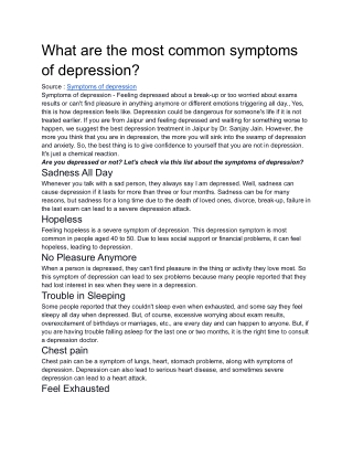what are the most common symptoms of depression_