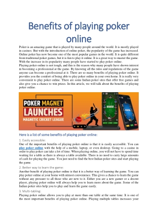 Benefits of playing poker online