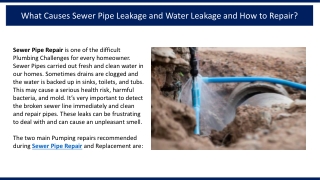 What Causes Sewer Pipe Leakage and Water Leakage and How to Repair?