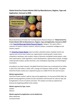 Global Dried Pea Protein Market Research Report 2021-2026