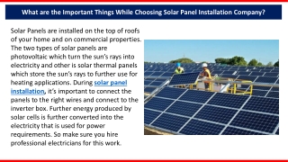 What are the Important Things While Choosing Solar Panel Installation Company?