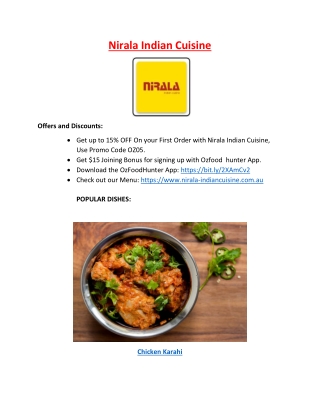 15% off - Nirala Indian Cuisine Menu Reynella, SA