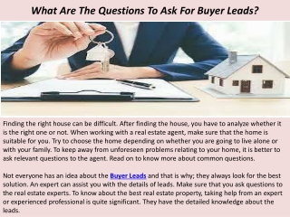 What Are The Questions To Ask For Buyer Leads?