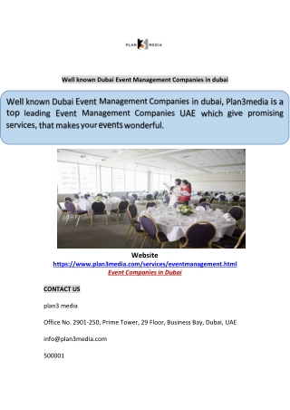Well known Dubai Event Management Companies in dubai