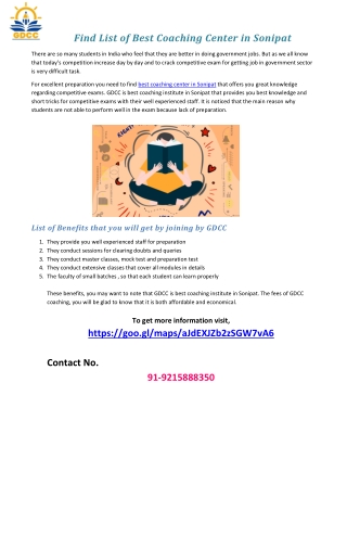 Find List of Best Coaching Center in Sonipat