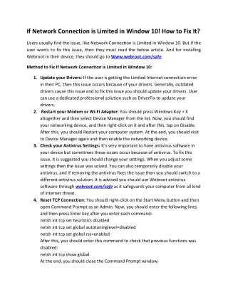 If Network Connection is Limited in Window 10 How to Fix It?