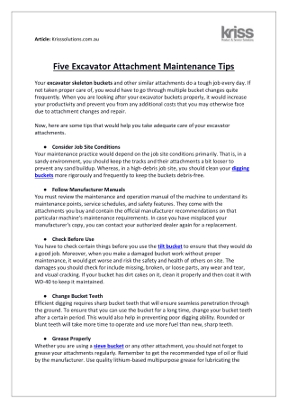 Five Excavator Attachment Maintenance Tips