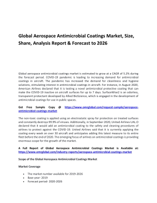 Global Aerospace Antimicrobial Coatings Market, Size, Share, Analysis Report &