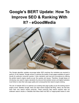 Google’s BERT Update: How To Improve SEO & Ranking With It? - eGoodMedia