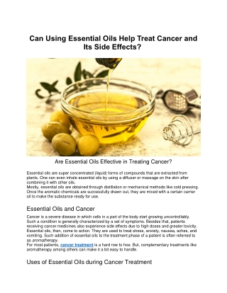 Can Using Essential Oils Help Treat Cancer and Its Side Effects