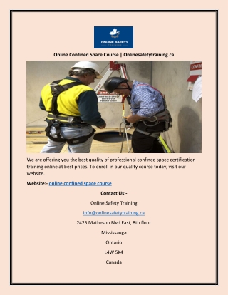 Online Confined Space Course | Onlinesafetytraining.ca