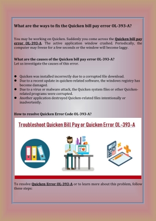 What are the ways to fix the Quicken bill pay error OL-393-A