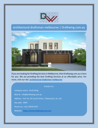 architectural draftsman melbourne | Draftwing.com.au