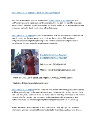 Bands for hire in Los Angeles ^ - Bands for hire in Los Angeles*