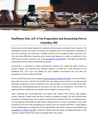 Kauffman Kim, LLP- A Tax Preparation and Accounting Firm in Columbia, MD