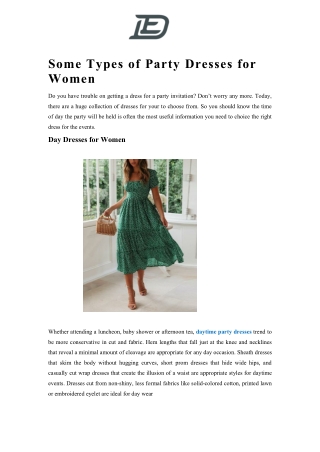 Some Types of Party Dresses for Women