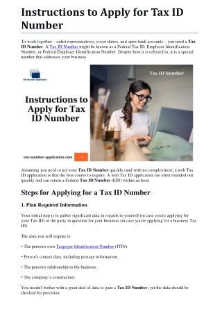 Instructions to Apply for Tax ID Number
