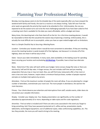 Planning Your Professional Meeting