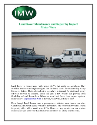 Land Rover Maintenance and Repair