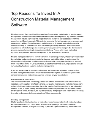 Top Reasons To Invest In A Construction Material Management Software