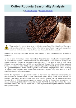 Coffee Robusta Seasonality Analysis | Century Financial